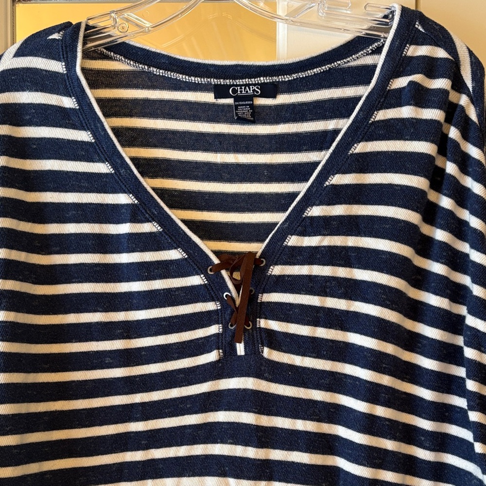 Not for sale NWOT Chaps Navy and Cream Striped long sleeve vneck top shirt 3X